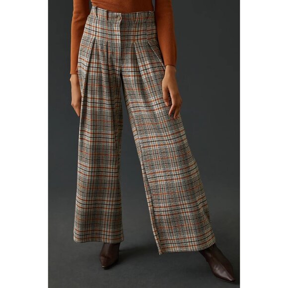 Anthropologie Plaid Wide Leg Pants - Black, Brown, Cream - Picture 2 of 12